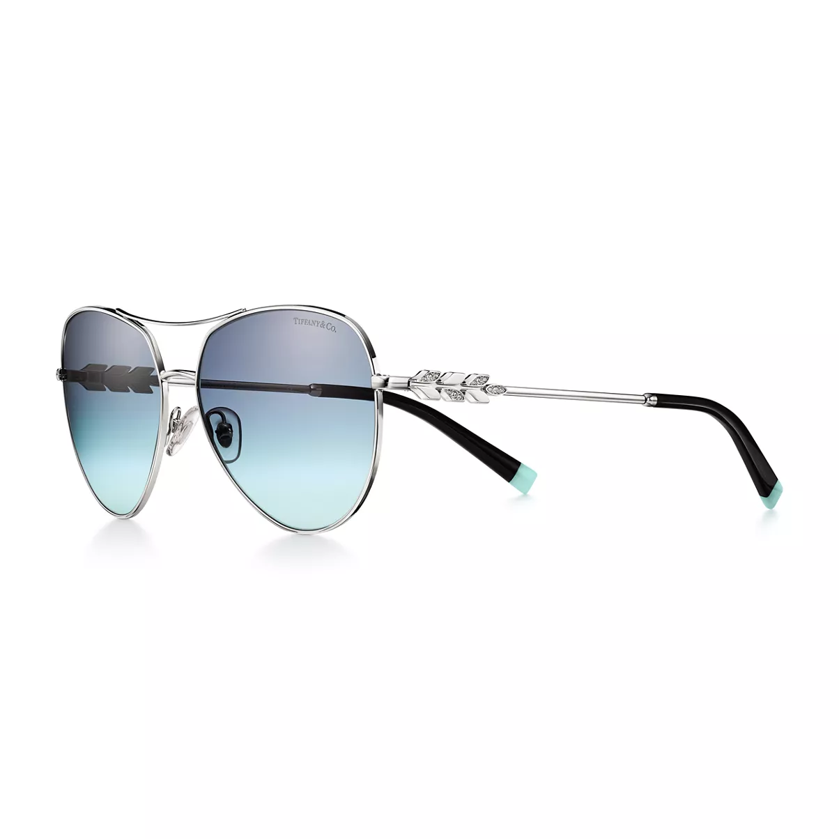 Sunglasses in Silver-colored Metal with Gradient Blue Lenses