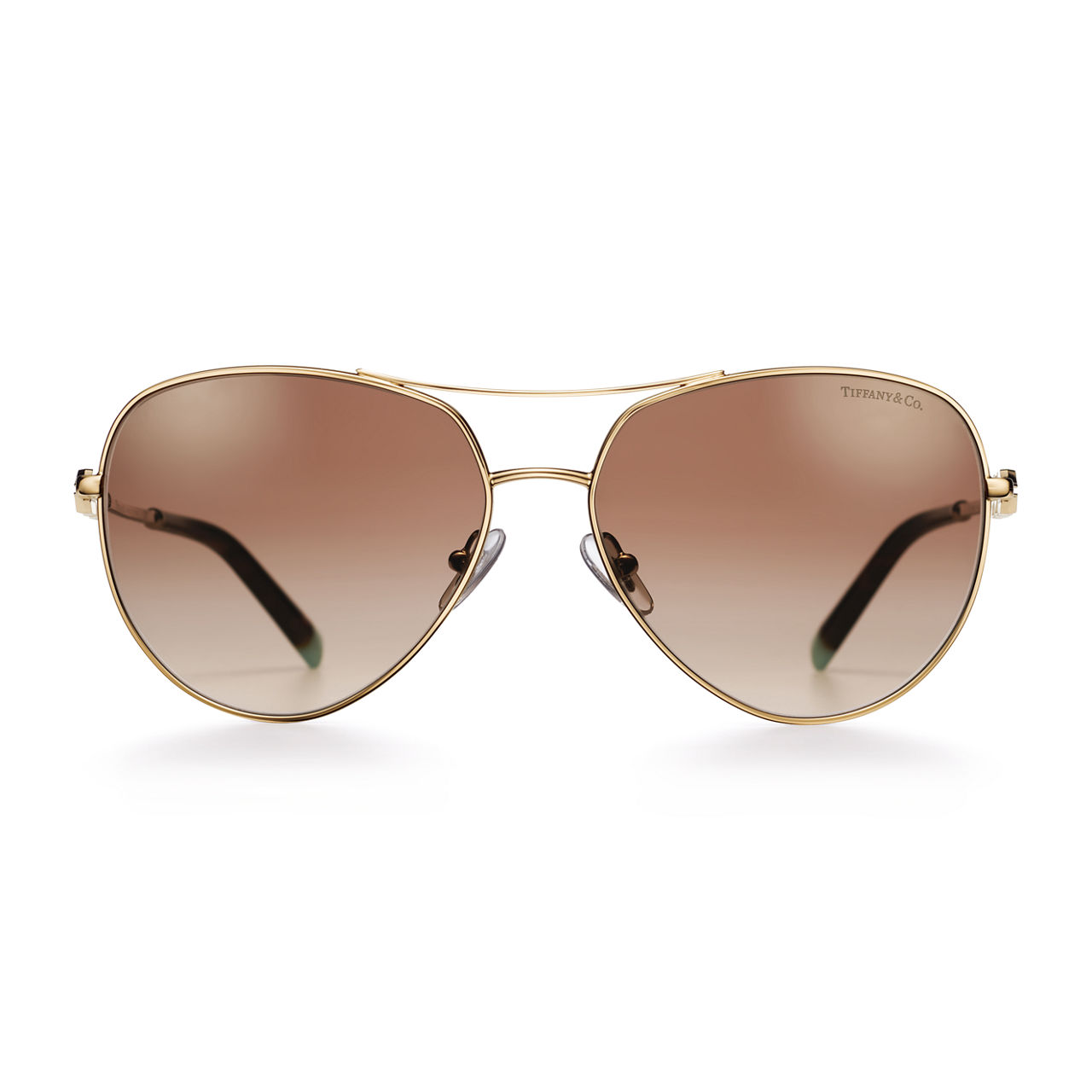 Sonnenbrille aus blassgoldfarbenem Metall mit braunen Gläsern