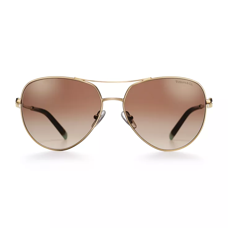 Collezione Tiffany Victoria:Occhiali da sole in metallo dorato chiaro con lenti marroni, 1