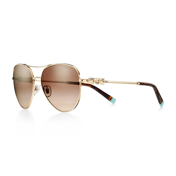 Tiffany Victoria®:Sunglasses in Pale Gold-colored Metal with Brown Lenses