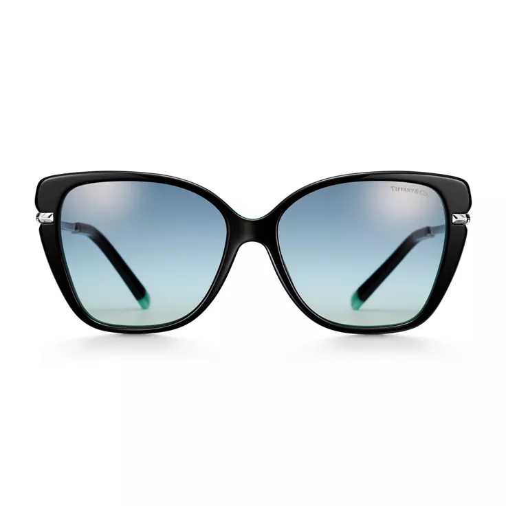 Wheat Leaf:Cat Eye Sunglasses in Black Acetate with Gradient Blue Lenses, 1