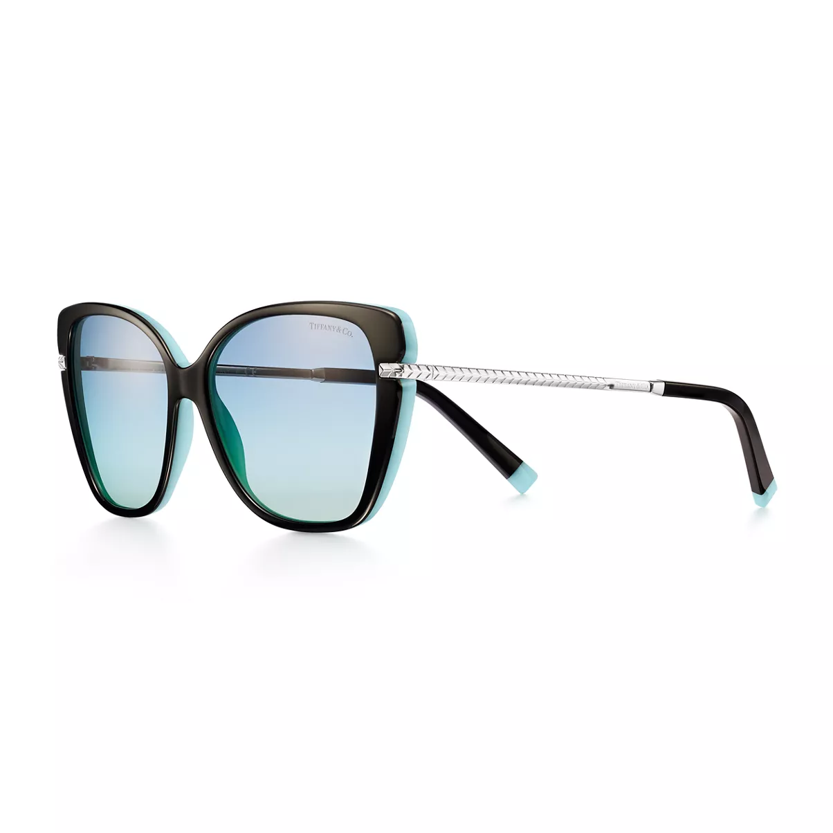 Cat Eye Sunglasses in Black Acetate with Gradient Blue Lenses