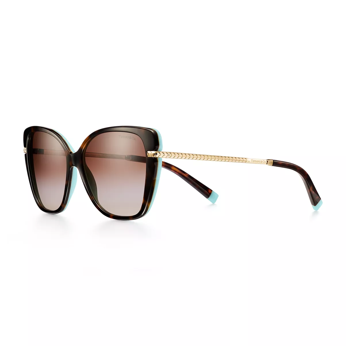 Cat Eye Sunglasses in Tortoise Acetate with Gradient Blue Lenses