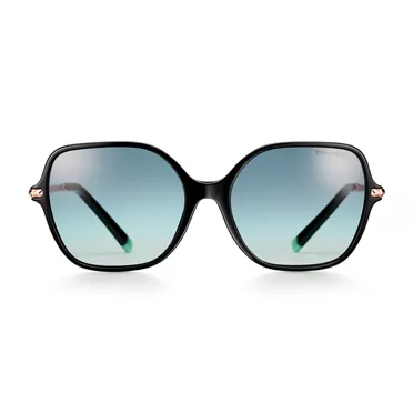 Wheat Leaf:Sunglasses in Black Acetate with Gradient Tiffany Blue&reg; Lenses, 2