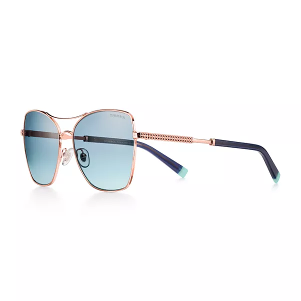 Sunglasses in Rose Gold-colored Metal with Brown and Blue Lenses