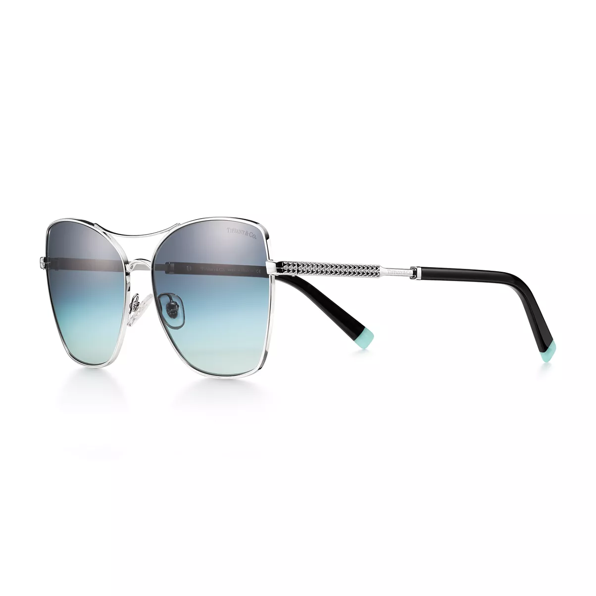 Sunglasses in Silver-colored Metal with Gradient Tiffany Blue&reg; Lenses