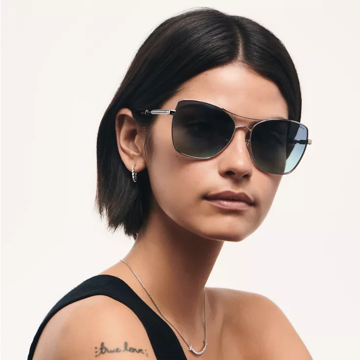 Diamond Point:Sunglasses in Silver-colored Metal with Gradient Tiffany Blue&reg; Lenses, 1