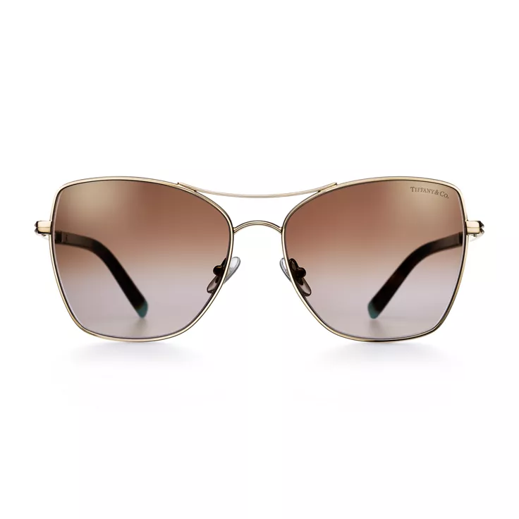 Diamond Point:Sunglasses in Pale Gold-colored Metal with Gradient Brown Lenses, 1