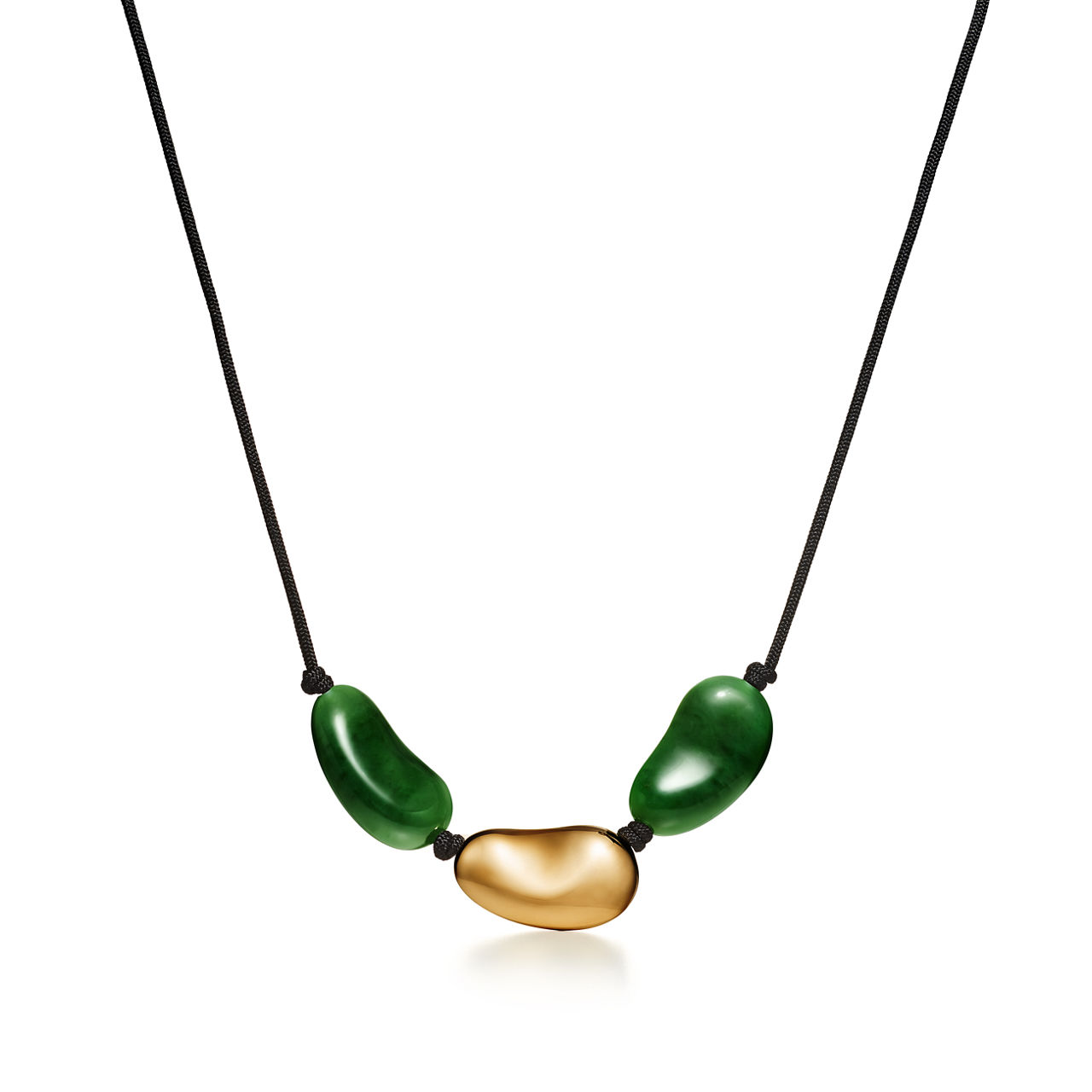 Bean® design Necklace in Yellow Gold with Green Jade, 29 x 50 mm