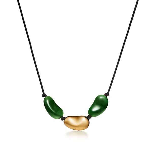 Bean® design Necklace in Yellow Gold with Green Nephrite Jade