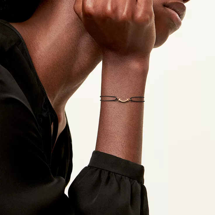 Tiffany T:Smile Bracelet in Rose Gold on a Black Cord, 1