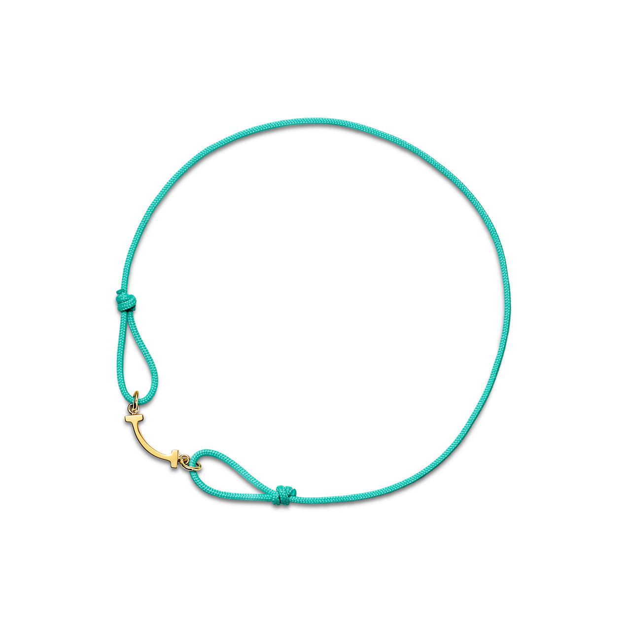 Smile Armband in Gelbgold an einer blauen Kordel