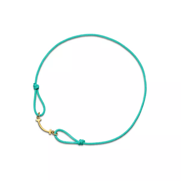 Smile Bracelet in Yellow Gold on a Blue Cord