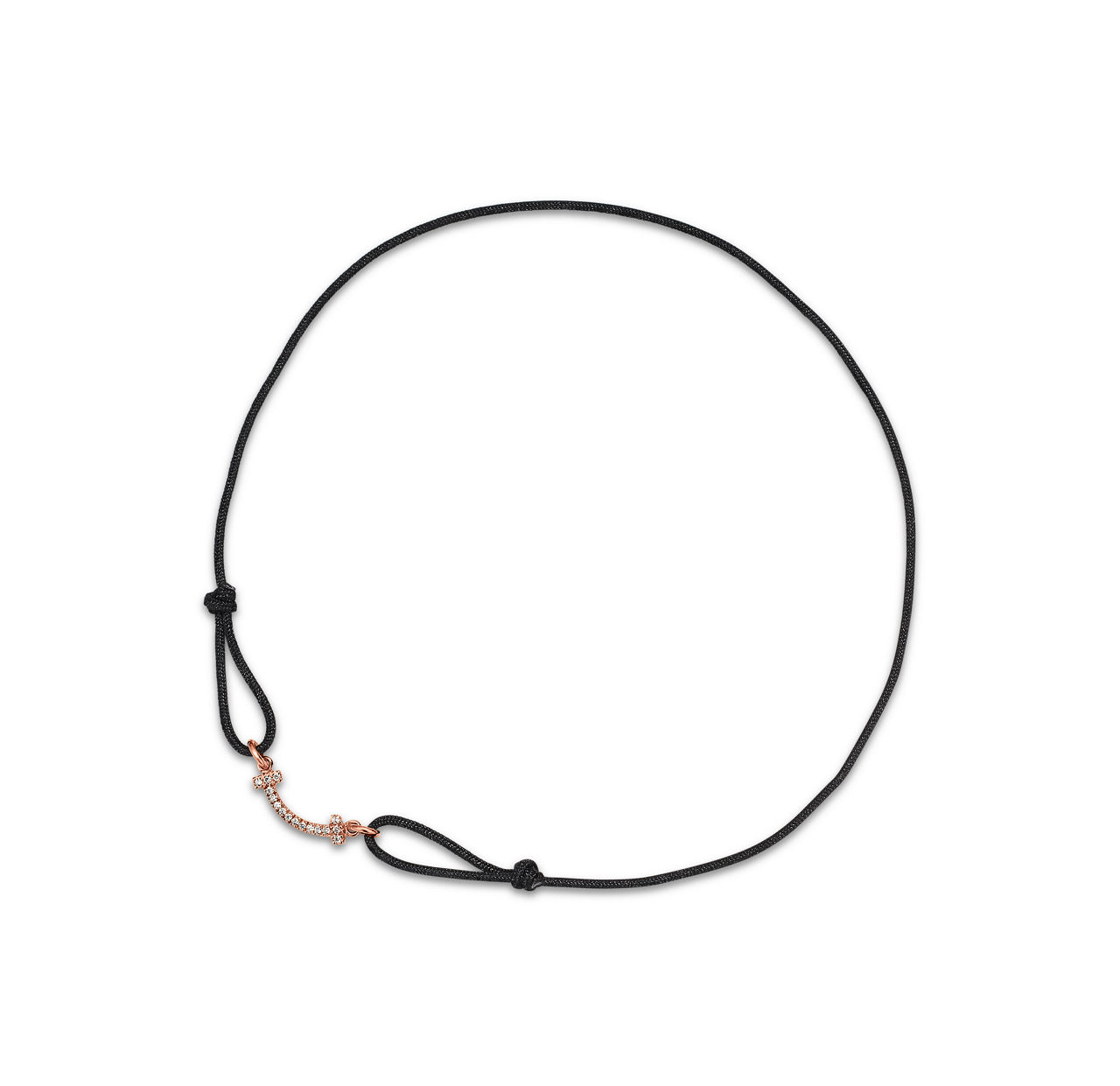 Smile Bracelet in Rose Gold on a Black Cord with Diamonds