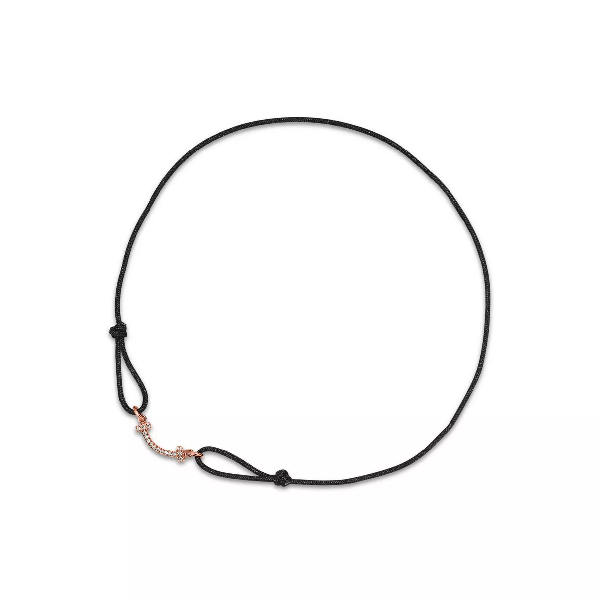 Smile Bracelet in Rose Gold on a Black Cord with Diamonds