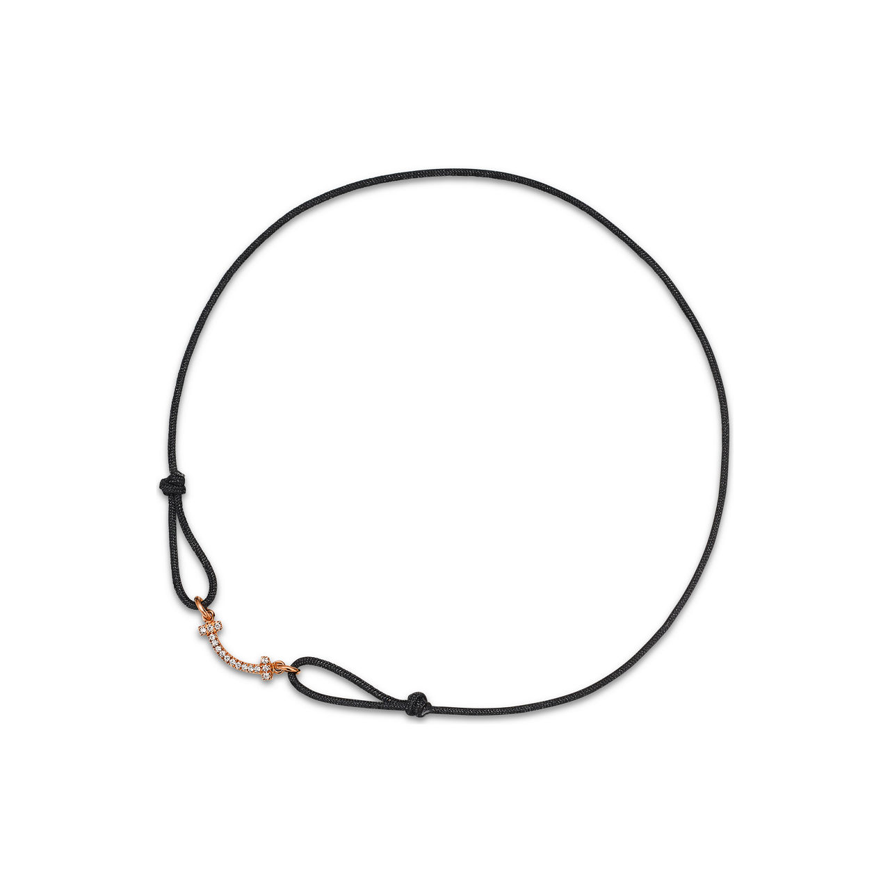 Tiffany T:Smile Bracelet in Rose Gold on a Black Cord with Diamonds image number 0