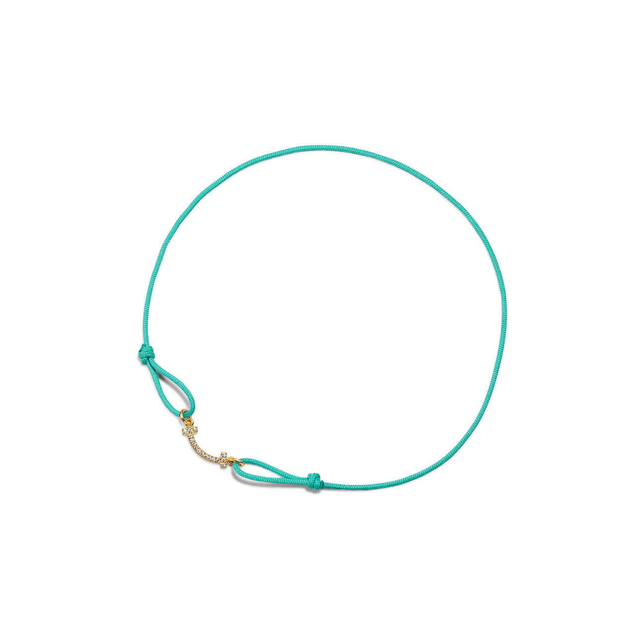 Tiffany T:Smile Bracelet in Yellow Gold on a Blue Cord with Diamonds image number 0