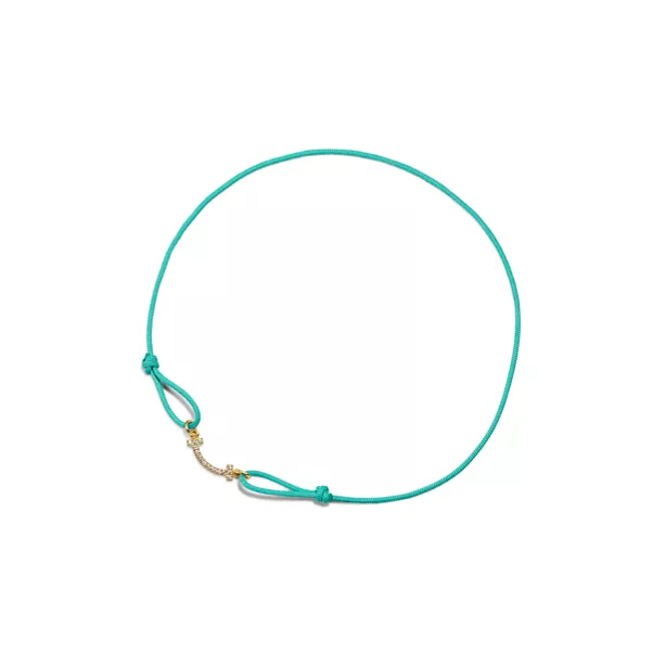 Bracelet Smile en or jaune 18 carats sur cordon bleu avec diamants