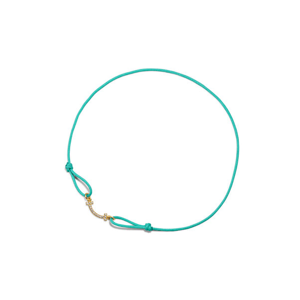 Tiffany T:Smile Bracelet in Yellow Gold on a Blue Cord with Diamonds