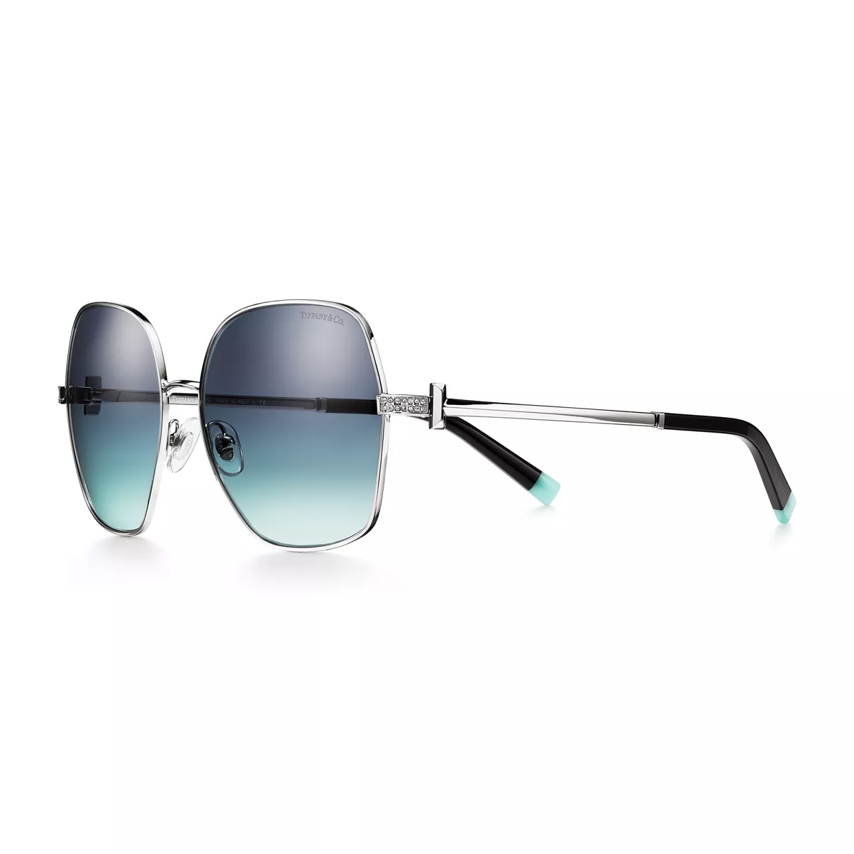 Sunglasses in Silver-colored Metal with Gradient Tiffany Blue&reg; Lenses