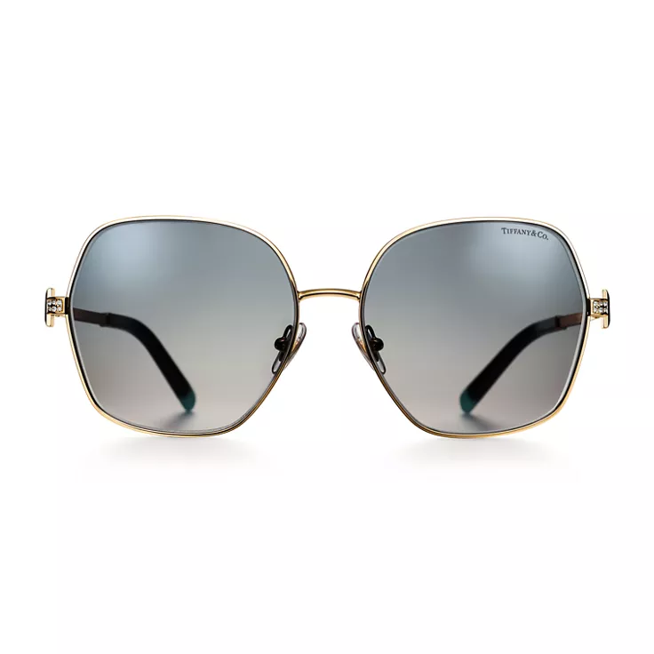 Tiffany T:Sunglasses in Gold-colored Metal with Gradient Blue Mirrored Lenses, 1