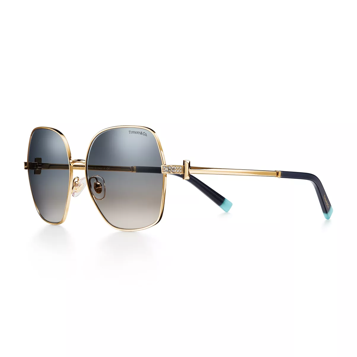 Sunglasses in Gold-colored Metal with Gradient Blue Mirrored Lenses