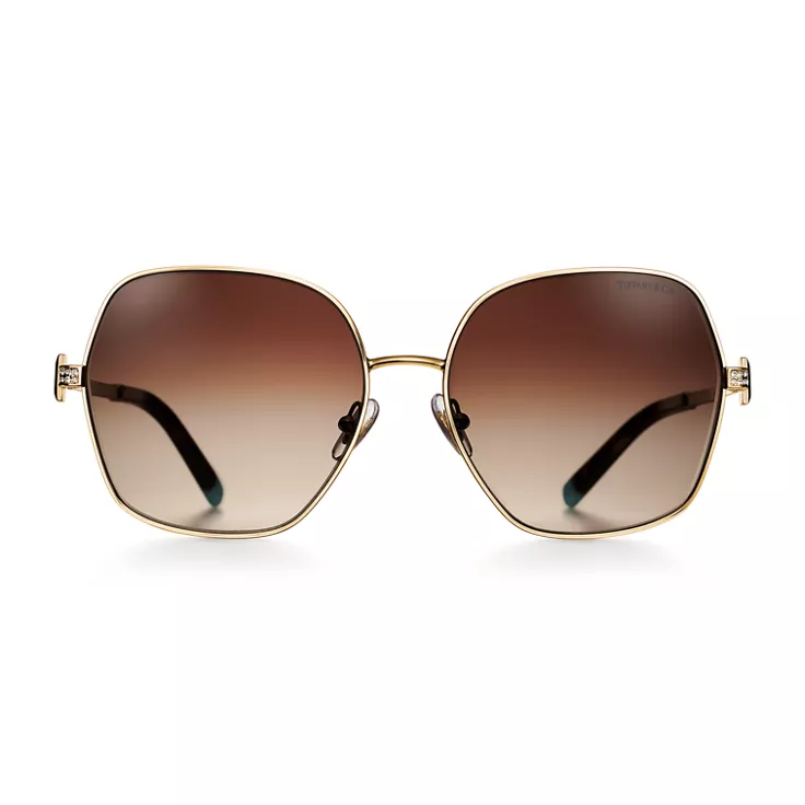 Tiffany T:Sunglasses in Pale Gold-colored Metal with Gradient Brown Lenses, 1
