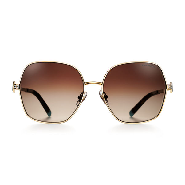 Tiffany T:Sunglasses in Pale Gold-coloured Metal with Gradient Brown Lenses