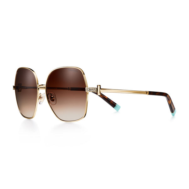 Tiffany T:Sunglasses in Pale Gold-coloured Metal with Gradient Brown Lenses