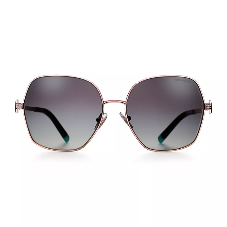 Tiffany T:Sunglasses in Pale Gold-colored Metal with Gradient Gray Lenses, 1