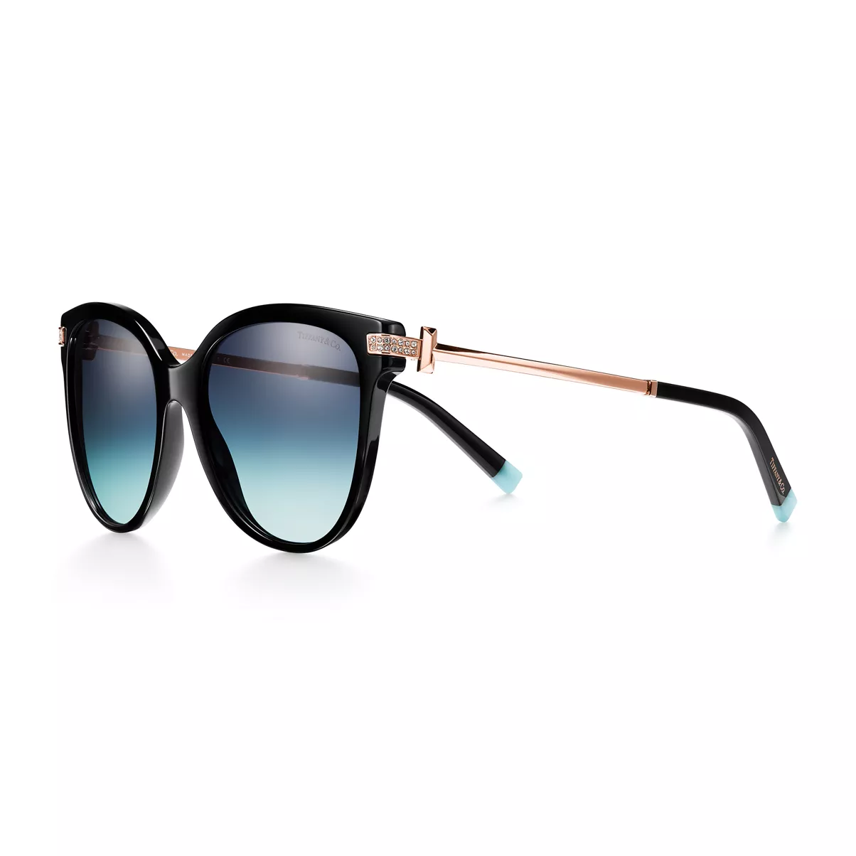 Sunglasses in Black Acetate with Gradient Tiffany Blue&reg; Lenses