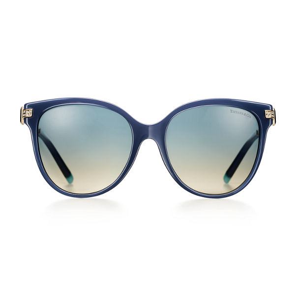 Tiffany T:Sonnenbrille aus Acetat in Matt-Blau mit Gläsern mit blauem Farbverlauf