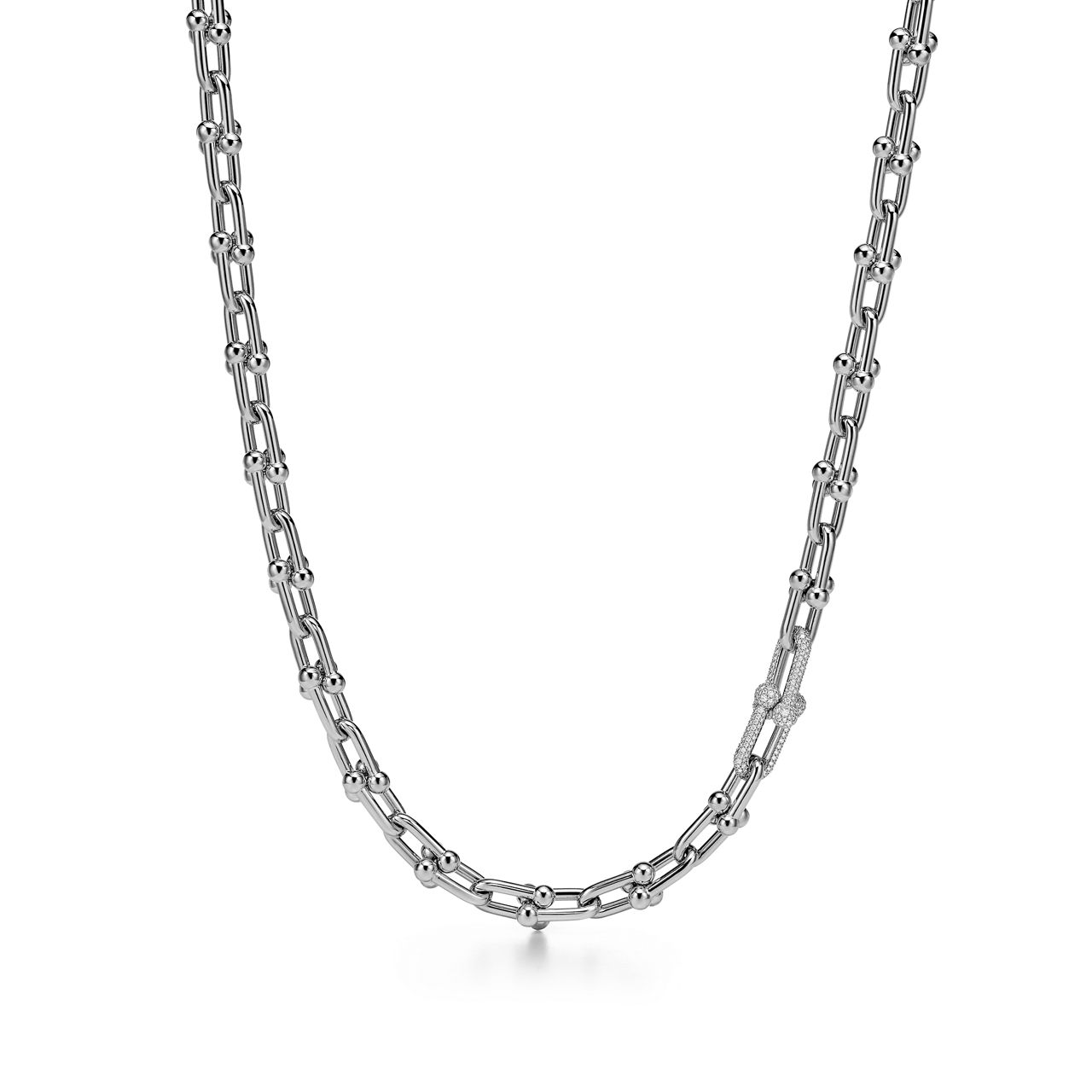 Medium Link Necklace in White Gold with Diamonds