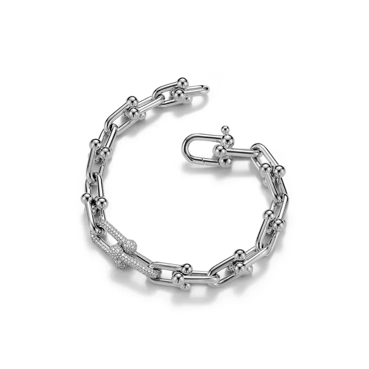 Tiffany HardWear:Armband mit mittelgroßen Gliedern in Weißgold mit Diamanten, 4