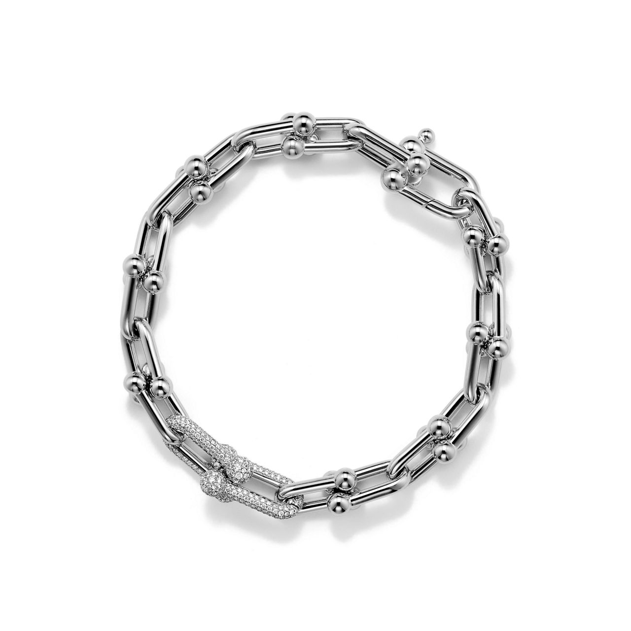 Pulsera de eslabones medianos de oro blanco con diamantes