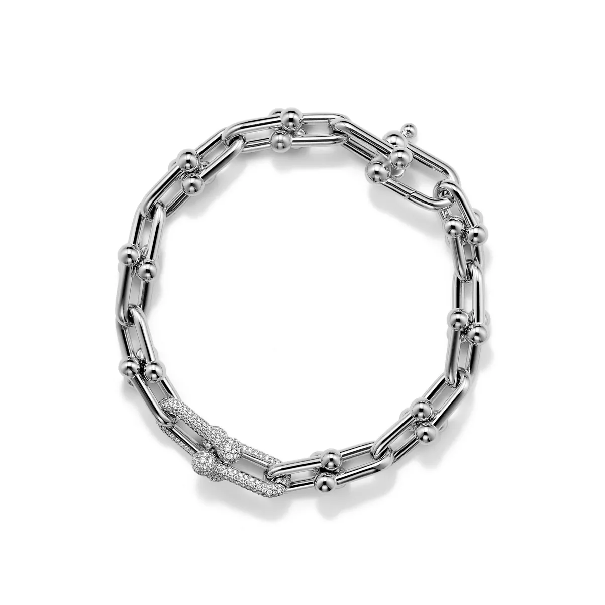 Medium Link Bracelet in White Gold with Diamonds