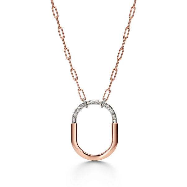 Tiffany Lock:Pendant in Rose and White Gold with Diamonds, Extra Large