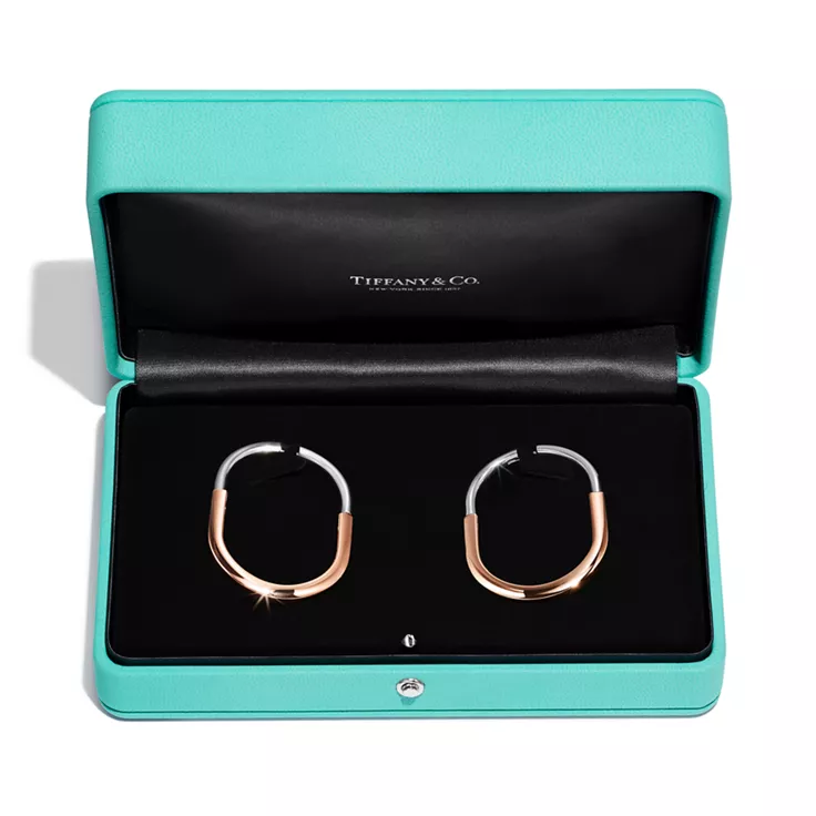 Tiffany Lock:Pendientes en oro rosa y blanco con diamantes, extragrandes, 4