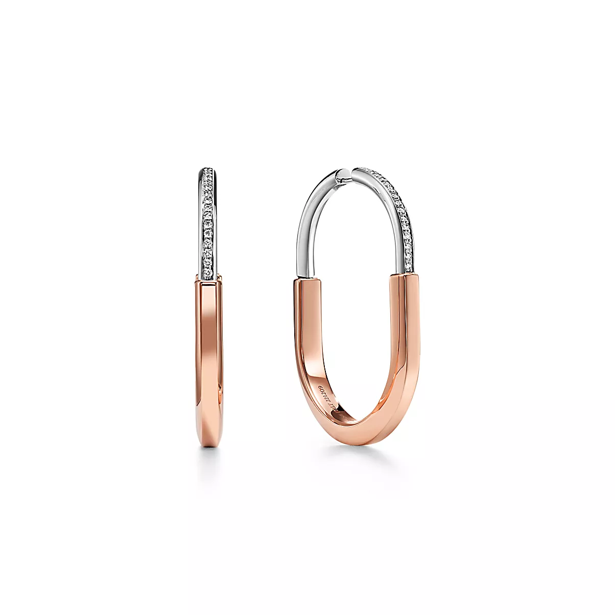 Tiffany Lock Earrings 18K 로즈 골드 및 화이트 골드 다이아몬드 One Scale