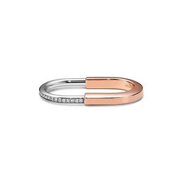Tiffany Lock :Bague à deux doigts en or 18 carats rose et blanc avec diamants, 3