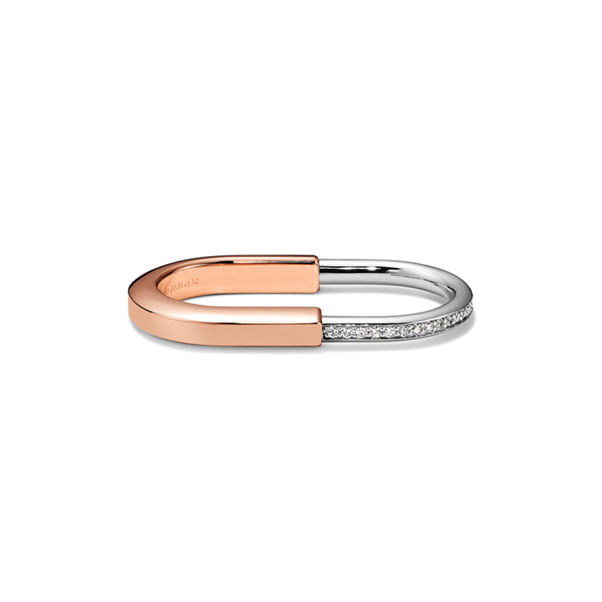 Tiffany Lock:Two-finger Ring in Rose and White Gold with Diamonds