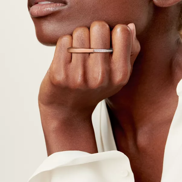 Doppelfinger-Ring in Rosé- und Weißgold mit Diamanten