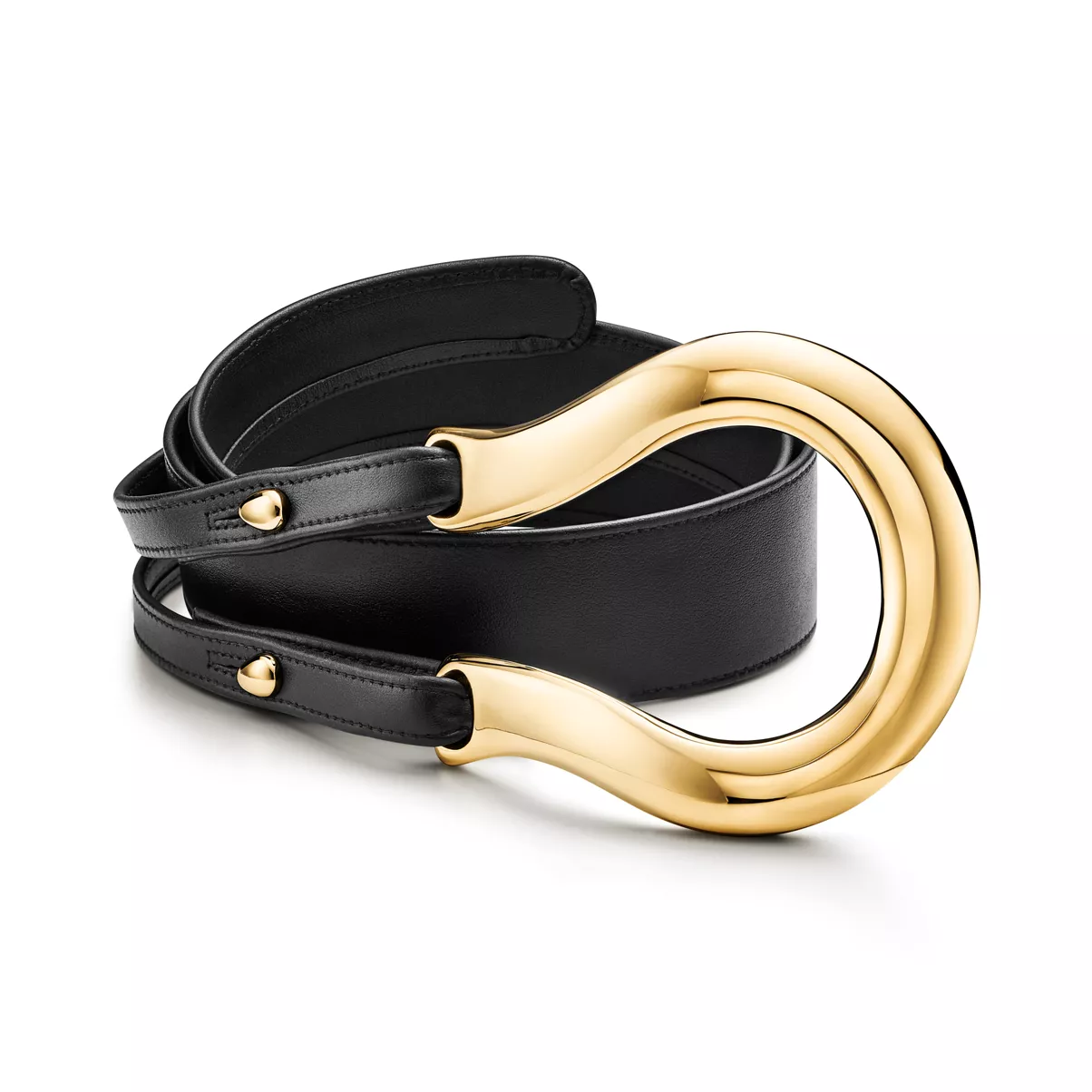 Equestrian Belt in Yellow Gold with Black Leather