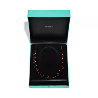 Elsa Peretti®:Sphere Necklace of Black Nephrite Jade with Red Silk, 3