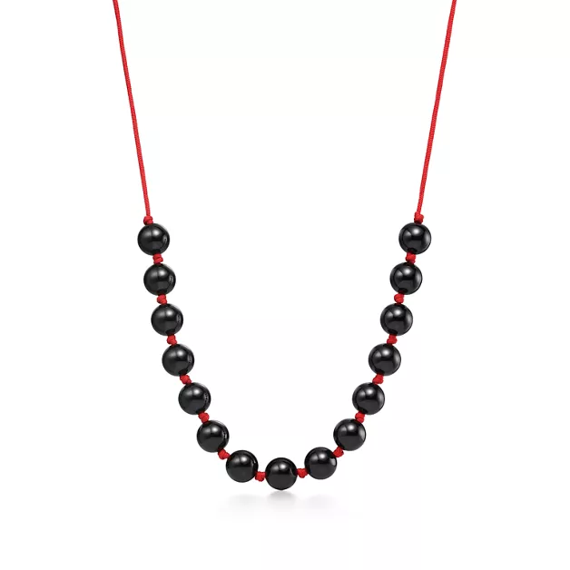 Elsa Peretti®:Sphere Necklace in Black Jade with Red Silk image number 0