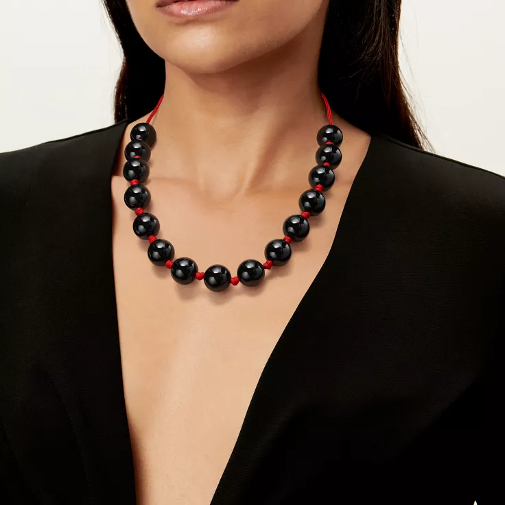 Elsa Peretti®:Sphere Necklace of Black Nephrite Jade with Red Silk, 1