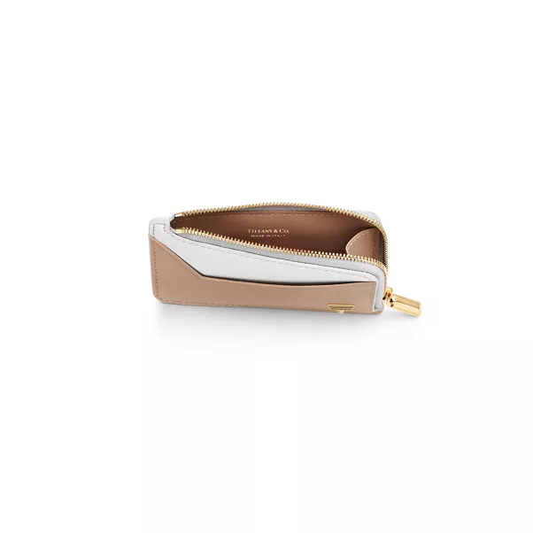 Zip Card Case in Neutral Colorblock Leather