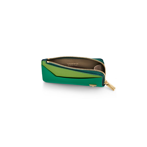 Tiffany T:Tarjetero con cremallera en piel con bloques de color verde esmeralda