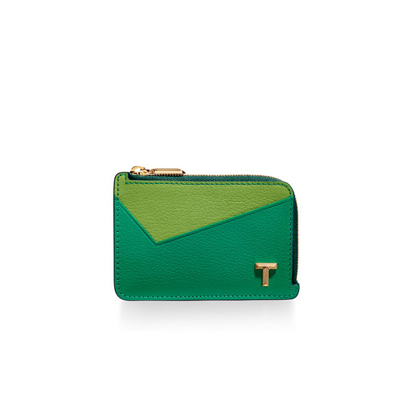 Tiffany T:Tarjetero con cremallera en piel con bloques de color verde esmeralda