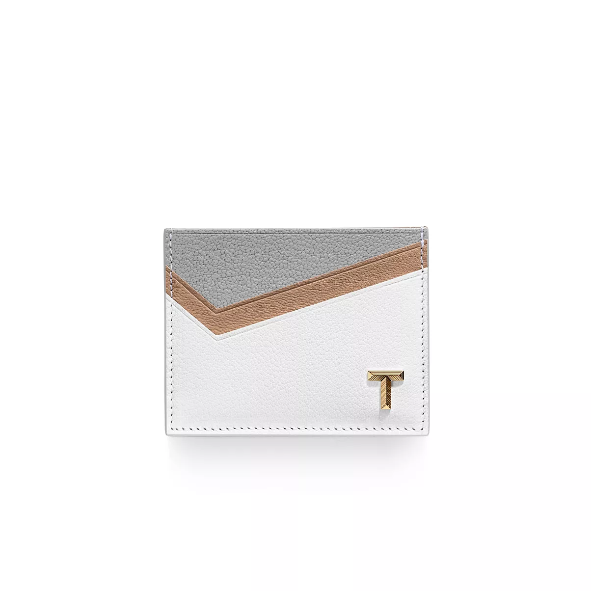 Card Case in Taupe Colorblock Leather